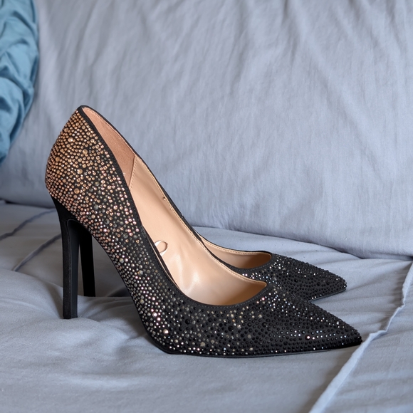 ALDO Black & Pink Crystal Studded Pointed-Toe Stiletto Pumps - Women Size 8.5